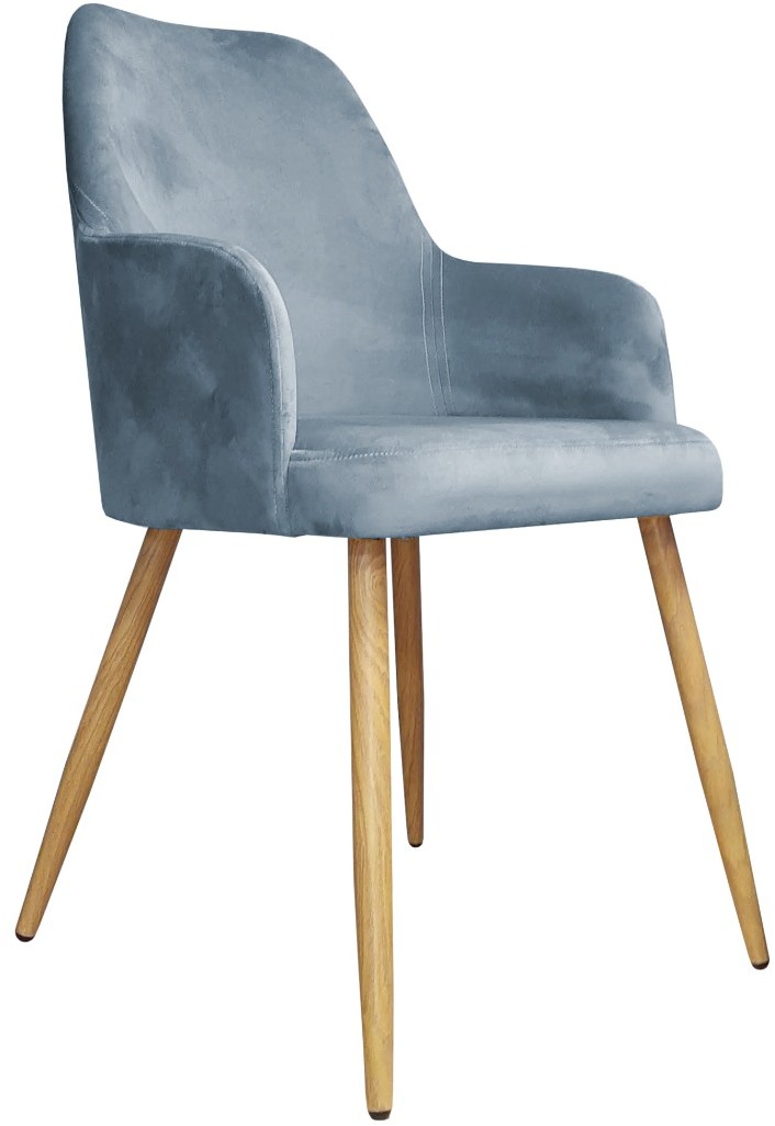 Atos Krzesło WEZERA BL VELVET szare/dąb tapicerowane do salonu WESTA-DAB-BL06