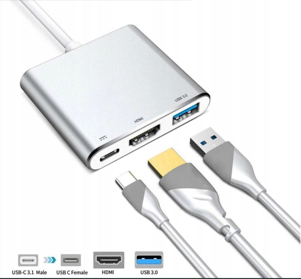 Przejściówka Adapter 3W1 Hub Usb-c Hdmi 4K Macbook