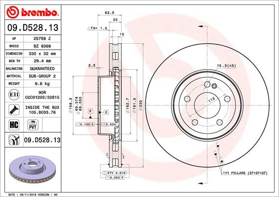 BREMBO Tarcza hamulcowa 09.D528.13 09.D528.13