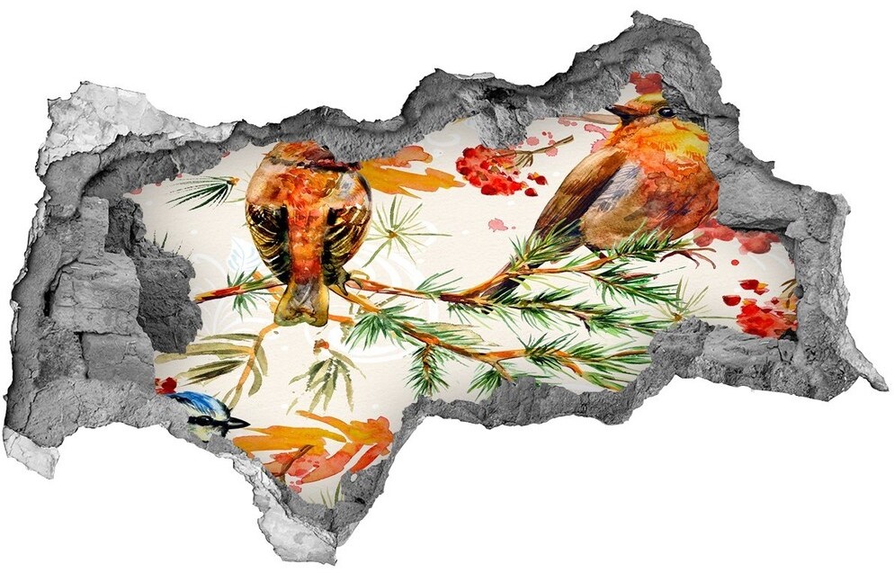 Wallmuralia.pl Naklejka 3D dziura samoprzylepna Iglaki i ptaki