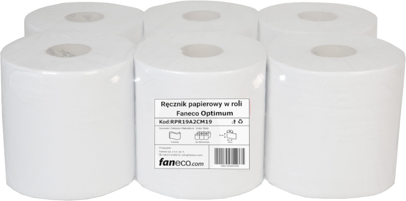 Faneco Ręcznik papierowy w roli Faneco Optimum 2 warstwy biały celuloza + makulatura 6 szt