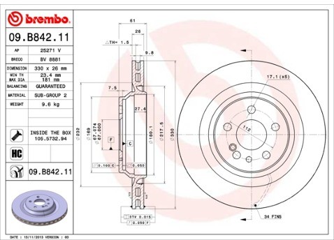 BREMBO Tarcza hamulcowa 09.B842.11