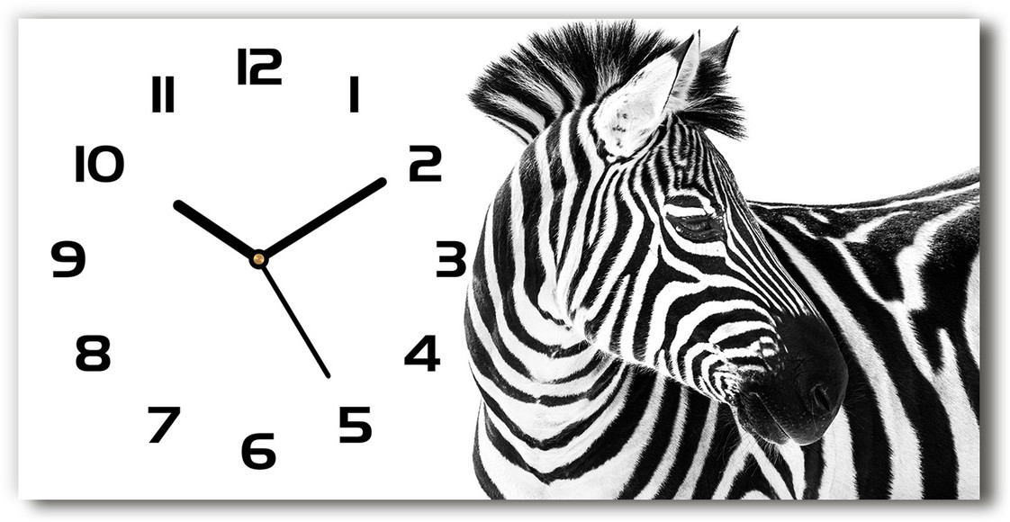 Zegar ścienny szklany cichy Zebra w śniegu