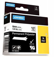 Dymo Oryginał RHINO taśma poliestrowa trwała 6mm czarna na przezroczystym 1805440