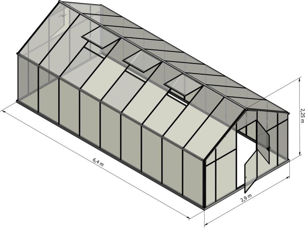 Emaga Szklarnia Sanus XL-18 wymiar 2,9x6,4m H=2,25m 18,6m2 poliwęglan 6mm E-10201