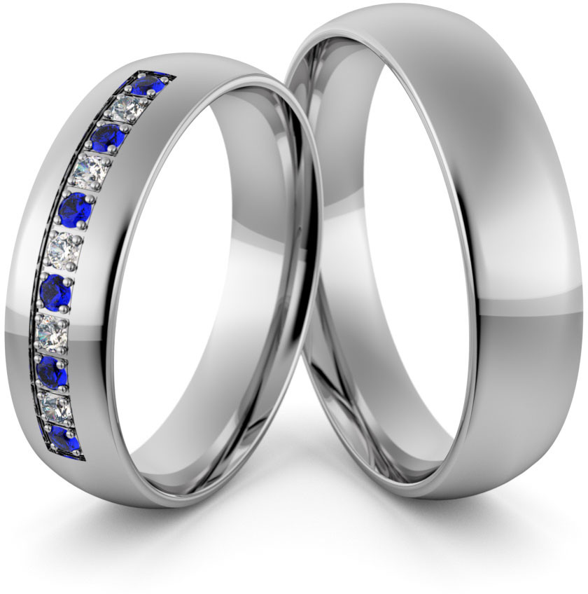 Eminence Obrączki ślubne palladowe 5 mm z szafirami i cyrkoniami - Pd-74 Pd-74-3