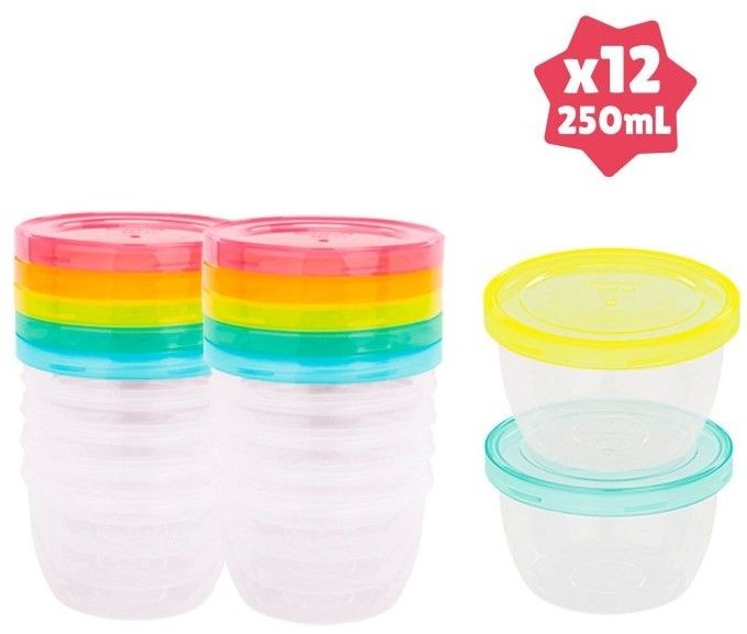 Badabulle pojemniki z pokrywkami MAXI FUN COLORS 250ml zestaw 12 szt