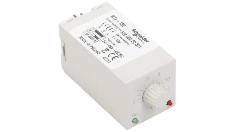 Schneider Electric Przekaźnik czasowy 2P 5A 1-12sek 24-48V ACDC opóźnione załączenie RTx-132 2448 12SEK 2000648 2000648