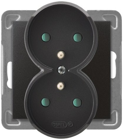 Ospel Gniazdo podwójne z uziemieniem i przesłonami Antracyt - GP-2YRZP/m/50 Impresja
