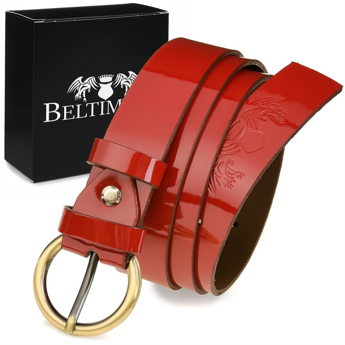 Beltimore Beltimore skórzany damski pasek czarny 2,5 cm czerwony A63 : Kolory - czerwony, Rozmiar pasków - r.110-125 cm