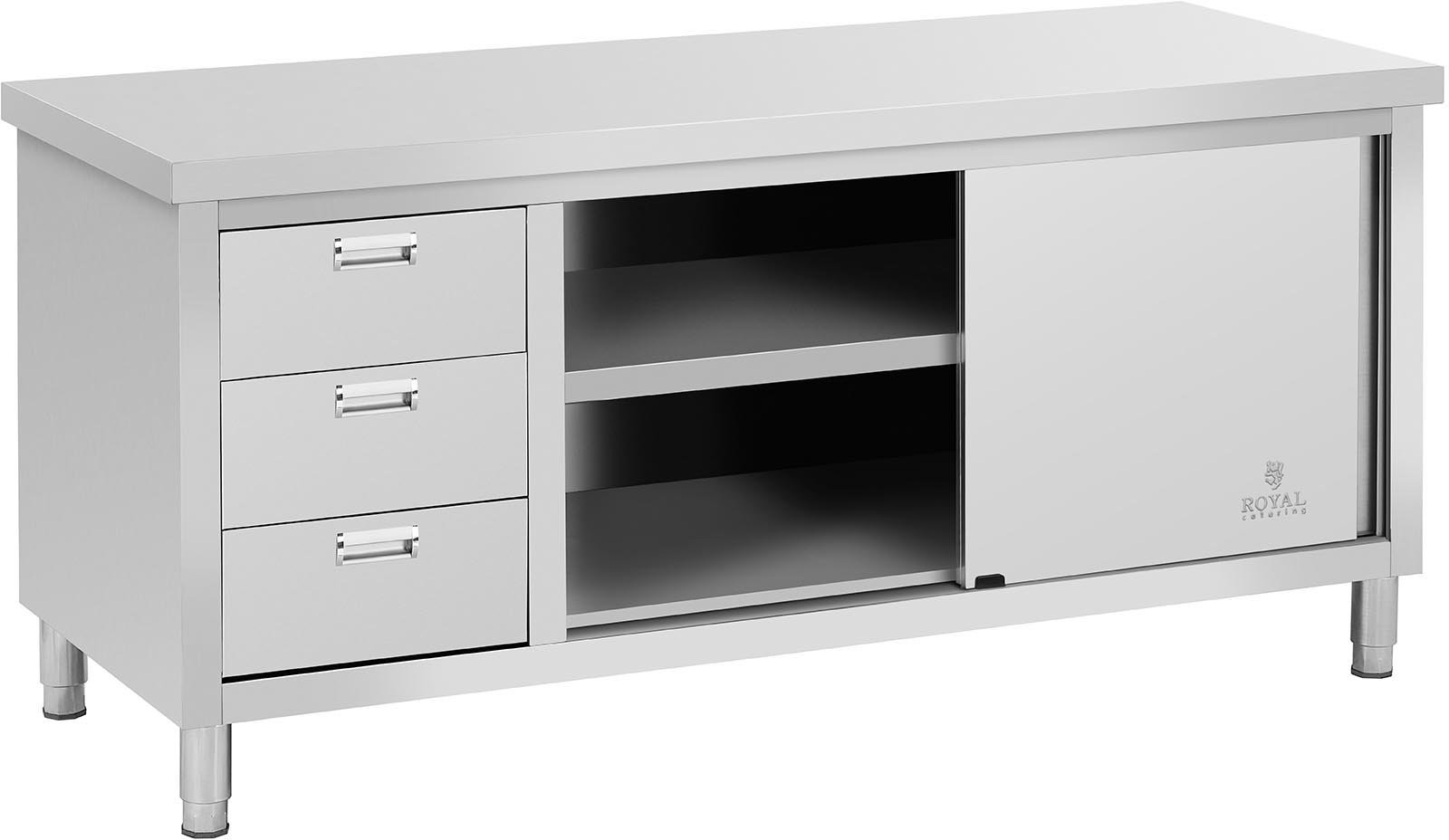 Royal Catering Stół roboczy z szafką 180 x 70 x 85 cm nośność 600 kg 3 szuflady RCSSCB-180X70-S