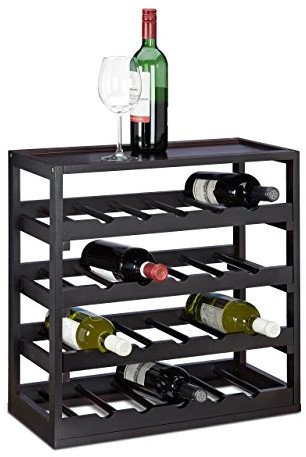 Relaxdays drewniany regał na wino, 4 poziomy, na 20 butelek, wymiary 52 x 52 x 25 cm, kolor czarny (10020333)