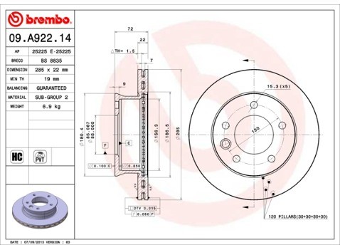 BREMBO Tarcza hamulcowa 09.A922.14
