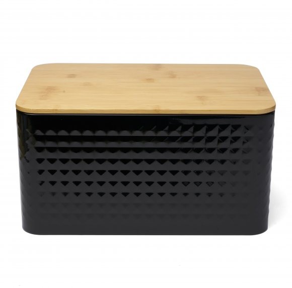 Tadar GEOMETRIC CHLEBAK Z DREWNIANĄ POKRYWKĄ 35 X 23 CM CZARNY STAL NIERDZEWNA 5903313415354