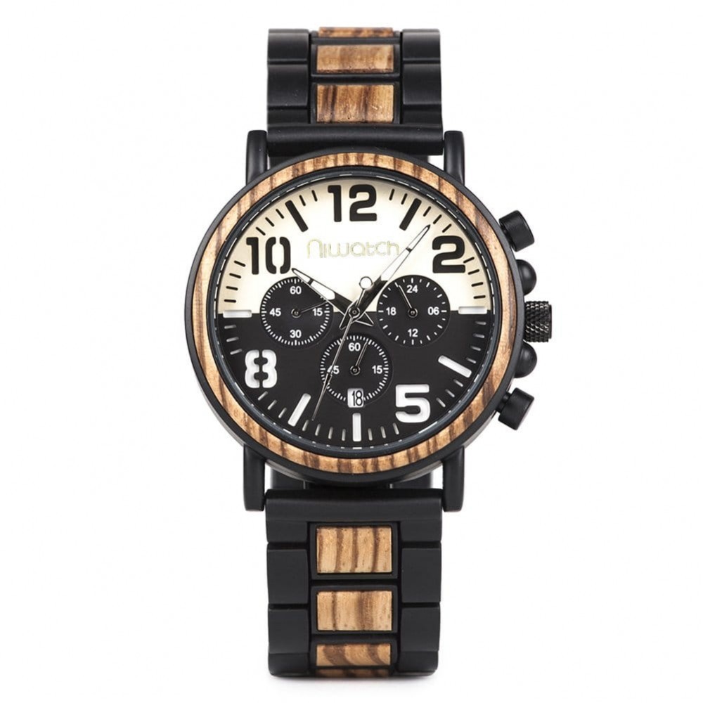 Niwatch Zegarek drewniany kolekcja ROYAL - ZEBRAWOOD black & white ni007