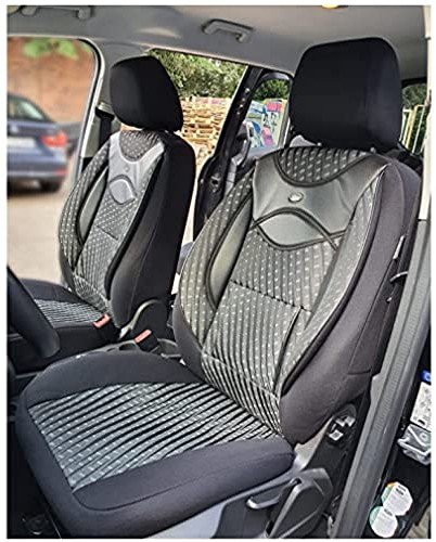 BREMER SITZBEZÜGE Pokrowce na fotele samochodowe, kompatybilne z VW T6 Caravelle 2015 kierowcy i pasażera, FB:115 (czarny/szary wzór) 4064849986068