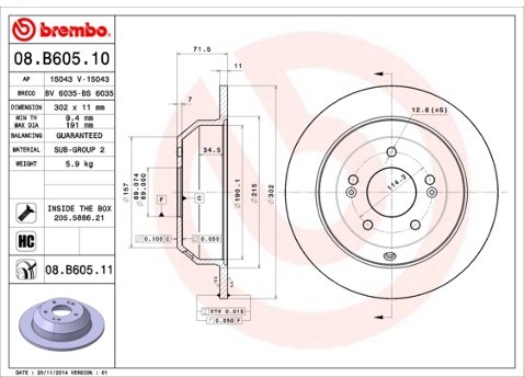 BREMBO Tarcza hamulcowa 08.B605.11