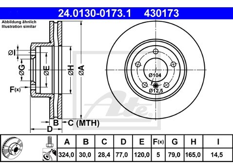 ATE TARCZA HAM 24.0130-0173.1 BMW E60 520D 05-, 520I 03-, 523I 05-, 525D 04-  24.0130-0173.1