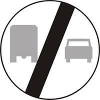 Znak drogowy zakazu B-28 Koniec zakazu wyprzedzania przez samochody ciężarowe