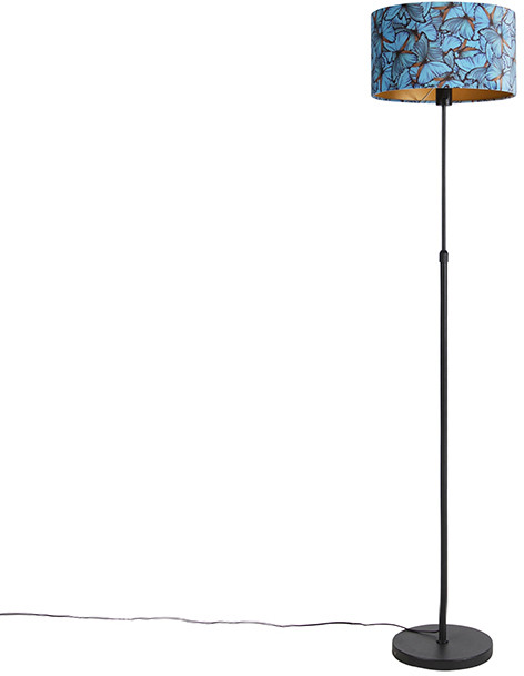 QAZQA Lampa podłogowa regulowana czarna klosz welurowy motyle 35cm - Parte