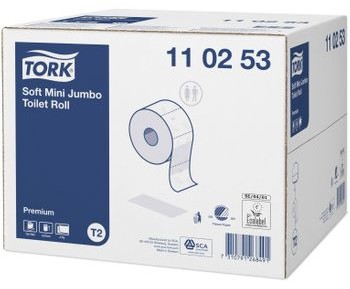 TORK Papier toaletowy mini jumbo 2w kolor biały makulatura 170m dekor niebieski listek 110253