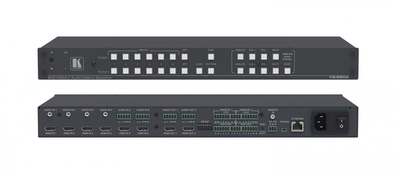 Kramer VS-62HA automatyczny przełącznik matrycowy HDMI/Audio 6x2 4K60 4:2:0 VS-62HA