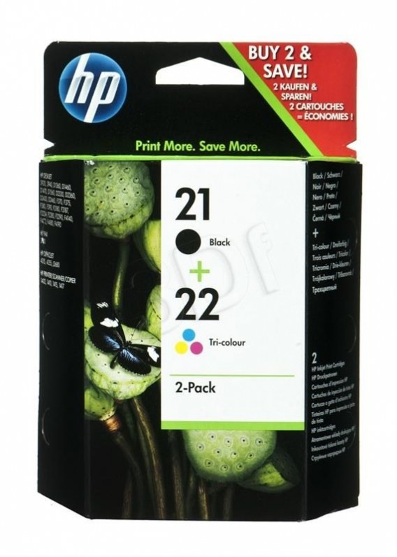 Hewlett-Packard Tusz HP zestaw HP 21+HP 22, HP21+HP22=SD367AE, zawiera czarny i kolor, C9351AE+C9352AE EXPHP-AHP0452