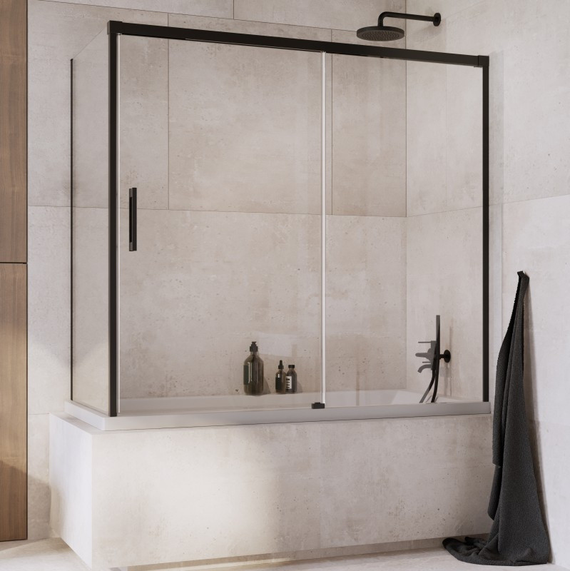 Radaway Idea Black PN DWJ+S Parawan nawannowy jednoczęściowy 180x150,5 cm prawy profile czarne szkło przezroczyste 10042180-54-01R