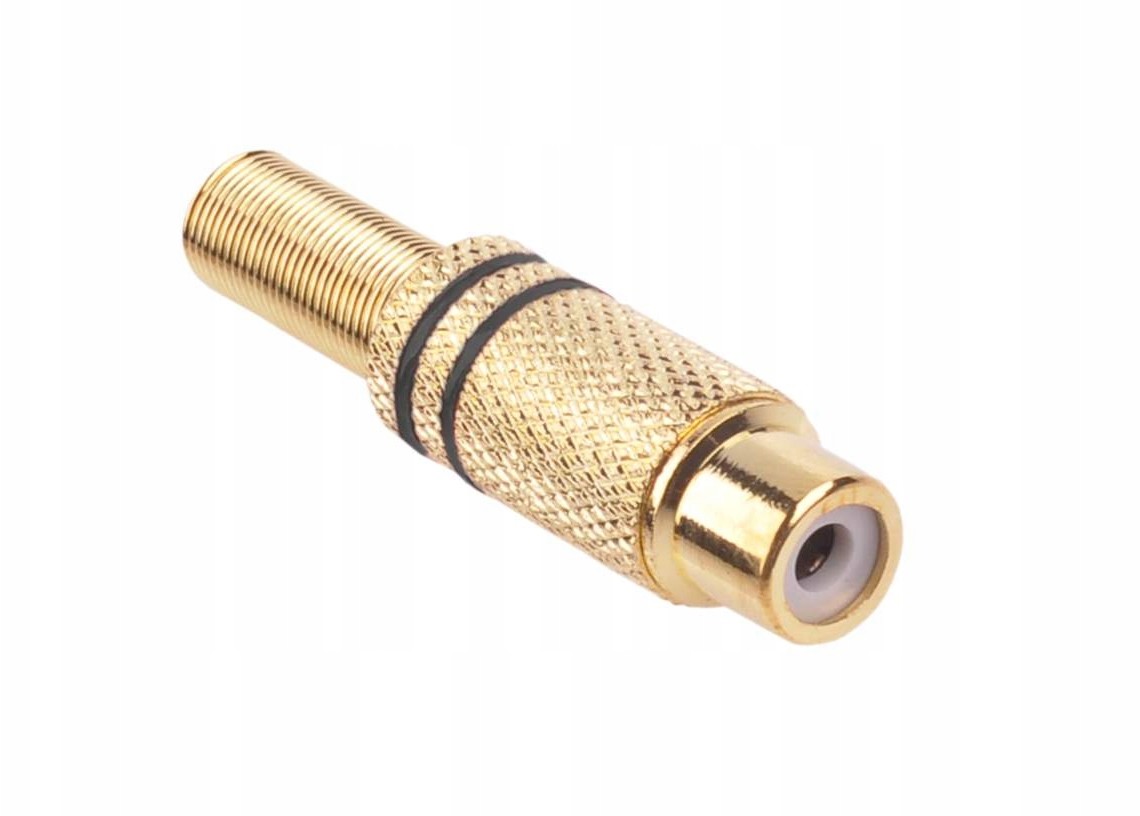 Gniazdo Rca Złote 2 Paski Na Kabel Czarne