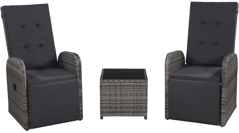 vidaXL 3-cz. zestaw mebli bistro z poduszkami, rattan PE, szary