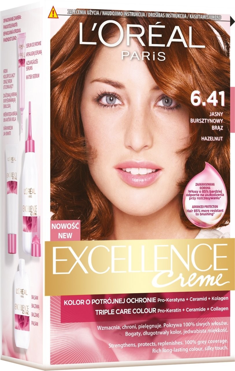 Loreal Paris L'Oréal Paris Excellence Creme Farba do włosów 6.41 Jasny bursztynowy brąz 38453