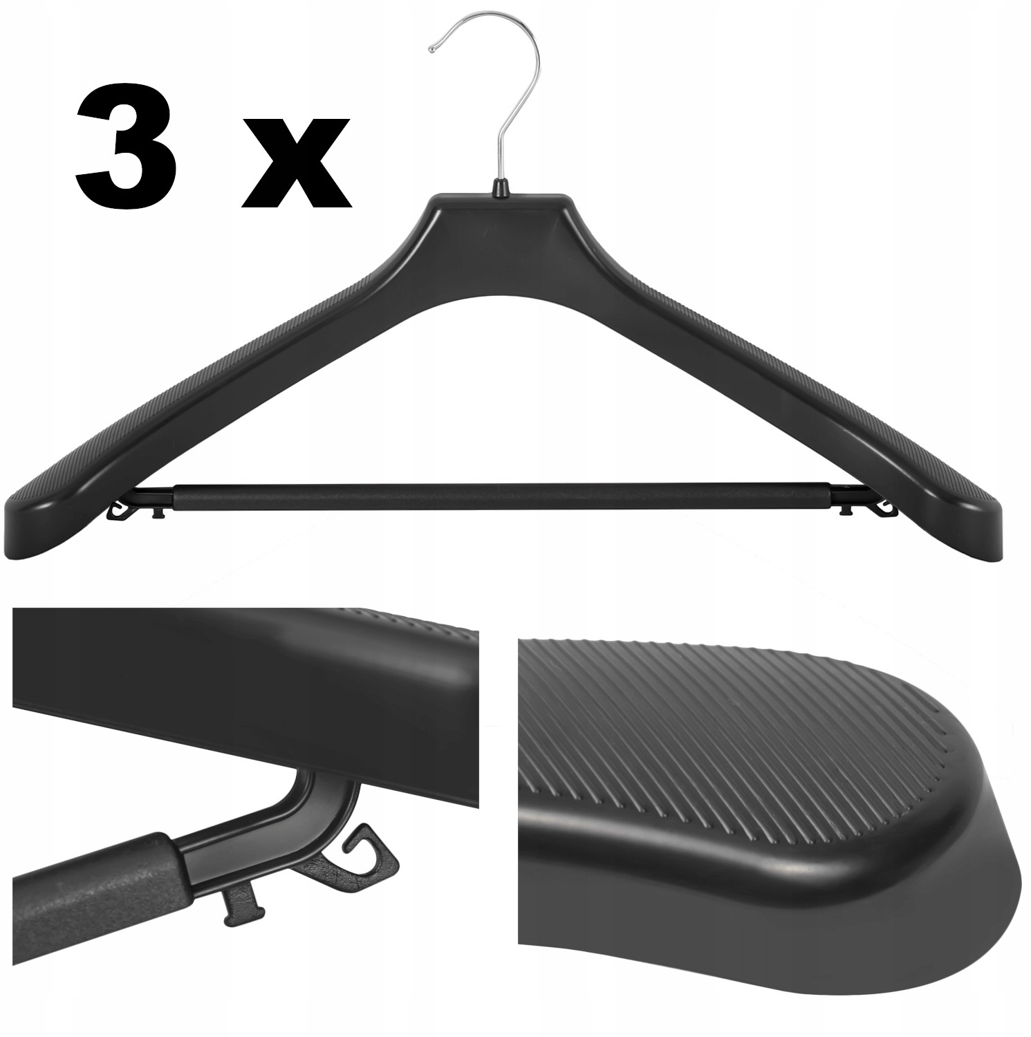 3 x wieszak na ubrania czarny uniwersalny 50 cm