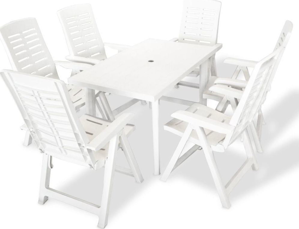 vidaXL 7-cz zestaw mebli ogrodowych plastikowy biały 275075
