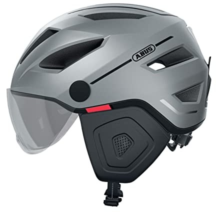 Abus Stadthelm Pedelec 2.0 ACE kask rowerowy z tylnym światłem, wizjerem, osłona przeciwdeszczowa, ochrona uszu do ruchu miejskiego dla kobiet i mężczyzn srebrny, matowy, rozmiar S 66734
