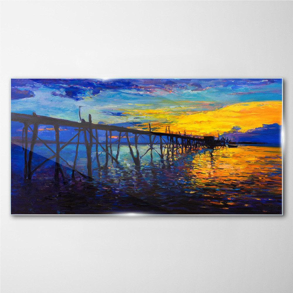 PL Coloray Obraz na Szkle Abstrakcja Molo Zachód słońca 140x70cm