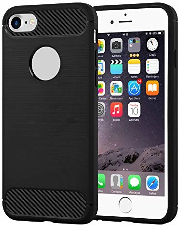 Cadorabo cador Abo  Matte etui silikonowe TPU na > Apple iPhone 8/7/7S < o wyglądzie o wyglądzie połączenie konstrukcji z włókien węgiel i szczotkowana stal nierdzewna  pokrowiec ochronny Case Cover Bumper