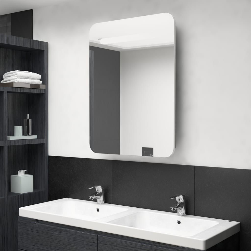 vidaXL Szafka łazienkowa z lustrem i LED biel i dąb 60 x 11 x 80 cm 326508