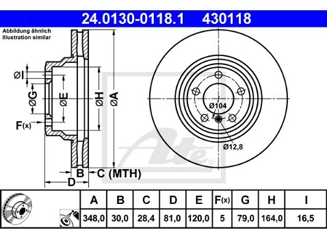 ATE TARCZA HAM 24.0130-0118.1 BMW E60 525D, 525I, 530D, 530I 07-, 545I 03-  24.0130-0118.1