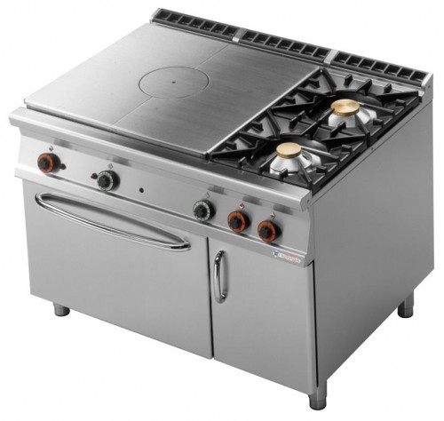 RM Gastro Kuchnia żeliwna z piekarnikiem gazowym GN 2/1 i szafką TPF2 - 912 GV