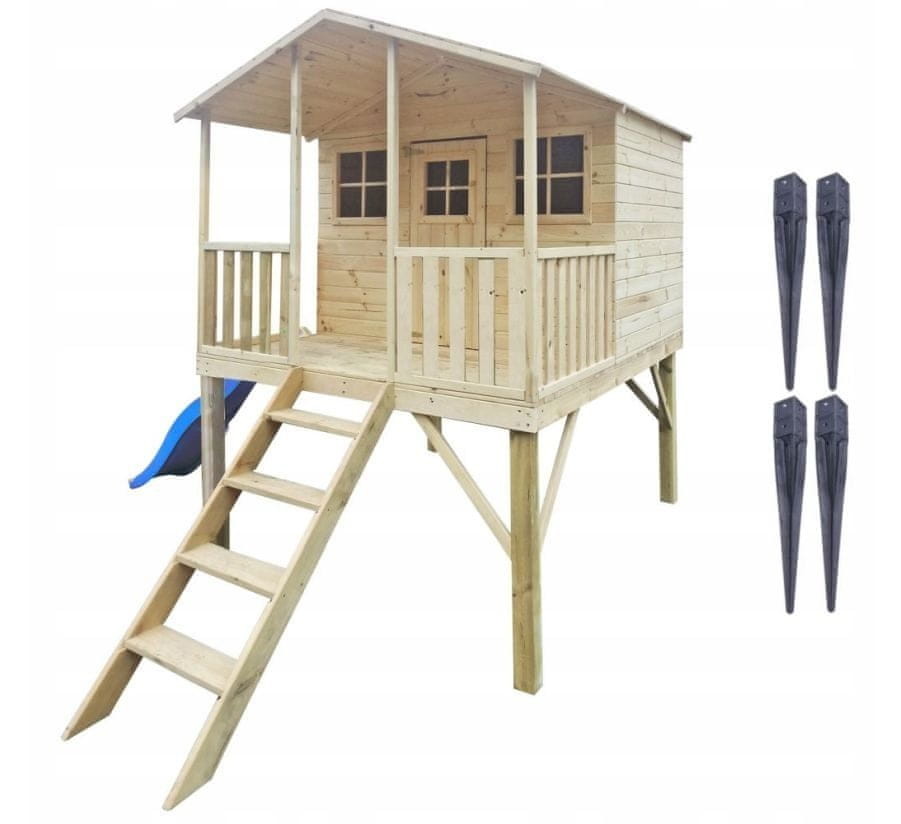 4iQ Drewniany Domek Dla Dzieci Gucio + Ślizg i Kotwy