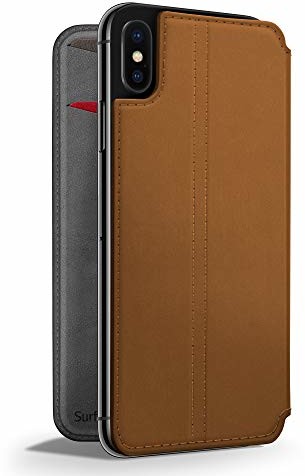 Twelve South Twanaście South Surface Pad do iPhone XS Max | Smukłe luksusowe skórzane folio z funkcją budzenia/snu (koniak) 12-1821