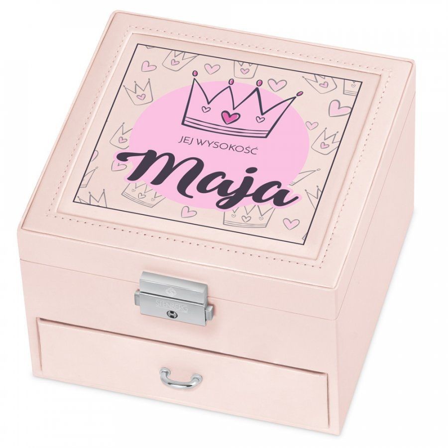 Murrano Szkatułka na Biżuterię Różowa z Nadrukiem Jej Wysokość SZKT-BR-012