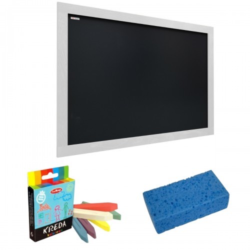 Allboards Tablica kredowa czarna 90x60 cm szara pastelowa rama + gratis TB96GREY+K6+G