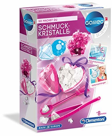 Clementoni 59062 Galileo Science kryształki ozdobne, zabawka dla dzieci od 8 lat, kolorowe kryształy, zawieszka do łańcuszka do samodzielnego wykonania, kolorowe pudełko eksperymentalne