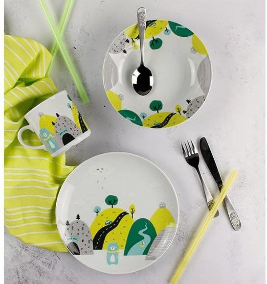 Lubiana DOMEK MISIA 8620 KOMPLET OBIADOWY DLA DZIECI 3 EL ZIELONY PORCELANA 36503M1020350A1