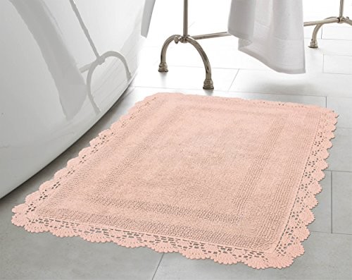 Laura Ashley Crochet Cotton 24x40 Bath Rug, Blush