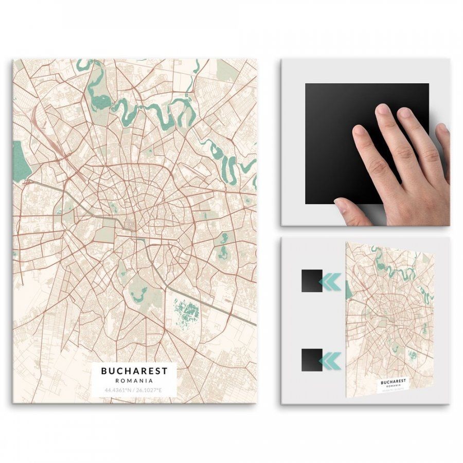 Pix4home Plakat metalowy Mapa Vintage Bukareszt L POS-L-03556