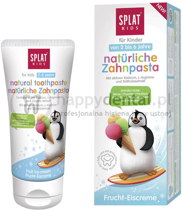 Splat Kosmetica SPLAT KIDS 2-6 PINGWIN 50ml (niebieska) - naturalna pasta do zębów o smaku lodów owocowych dla dzieci w wieku 2-6 lat