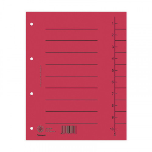 Donau Przekładka karton, A4, 235x300mm, 1-10, 1 karta, czerwona 8610001-04