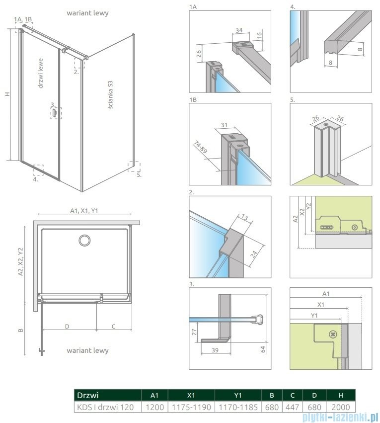 Radaway Nes Kds I Drzwi 120cm lewe szkło przejrzyste 10023120-01-01L |